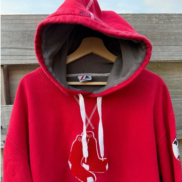 Boston Red Sox Majestic Vintage Fuzzy Patch logo red hoodie Sweatshirt Large - Picture 4 of 10